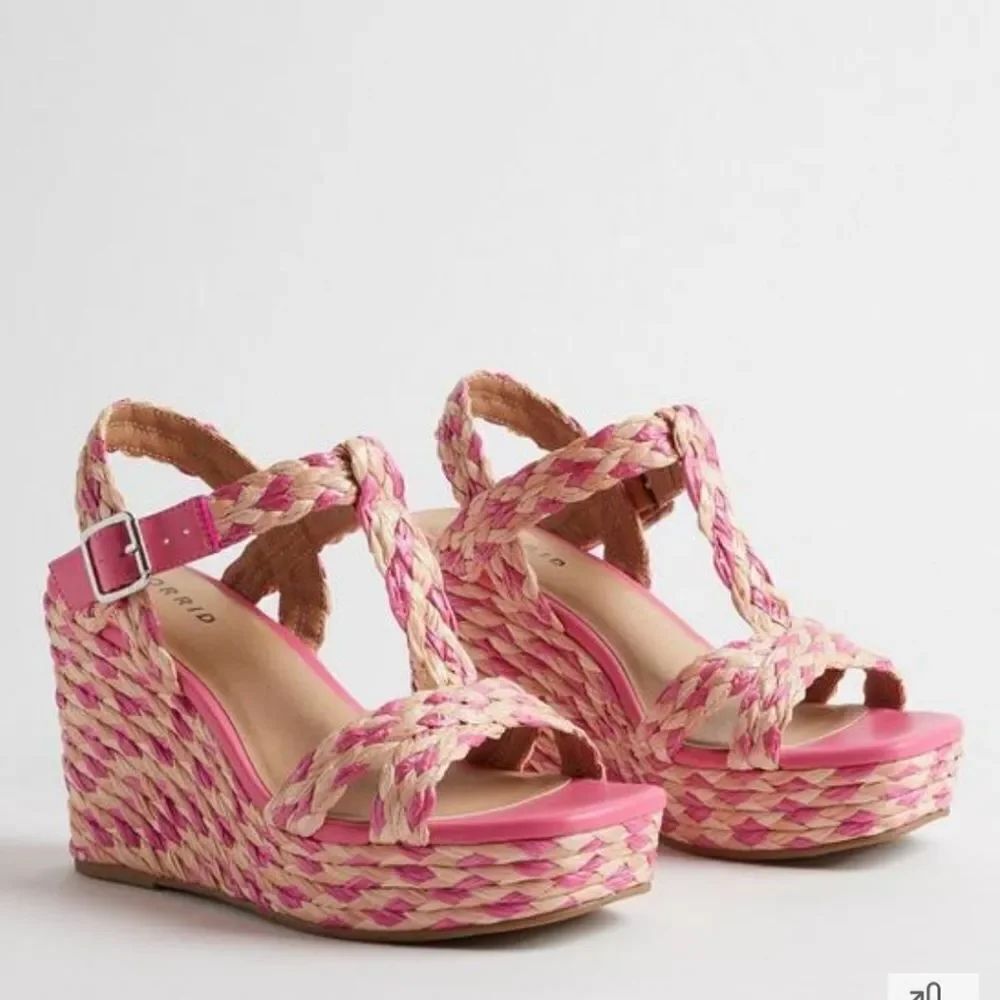 Torrid T-Strap Platform Raffia Wedge (WW)